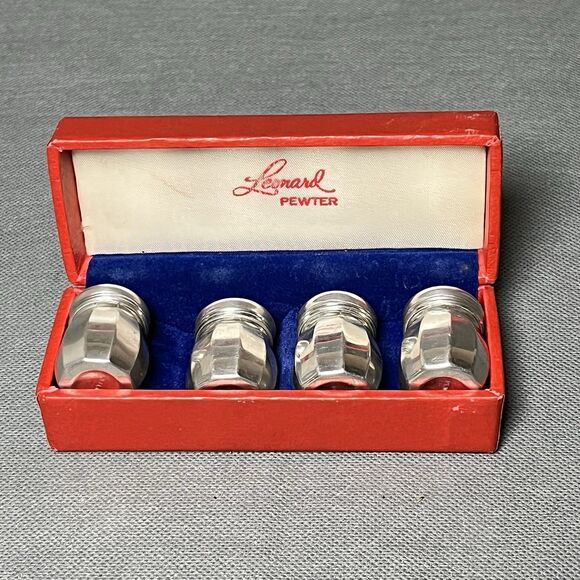 Vintage Leonard Salt and Pepper Mill Set Shakers Pewter Made in Italy with Case - Picture 1 of 10